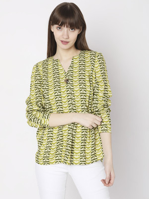 VERO MODA Casual Geometric Print Women Green Top
