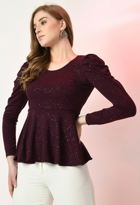 Lyublyu Casual Self Design Women Maroon Top