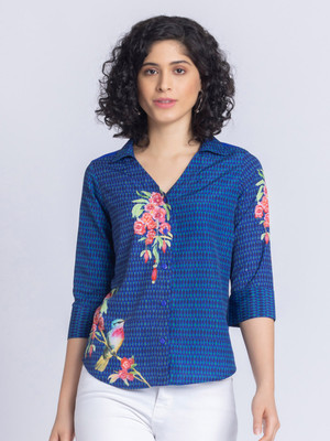 SHAYE Casual Printed Women Blue Top