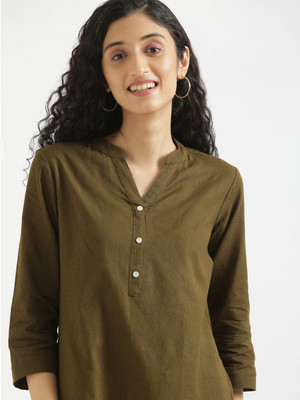 VASANT APPAREL Women Solid Straight Kurta(Green)