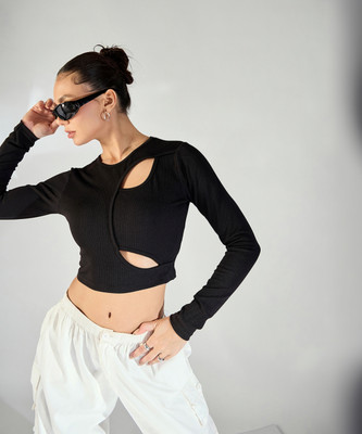 Uptownie Lite Casual Solid Women Black Top