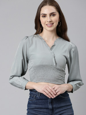 SHOWOFFFF Casual Solid Women Grey Top