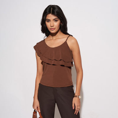 Annabelle by Pantaloons Casual Solid Women Brown Top
