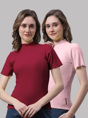 FBAR Casual Self Design Women Pink, Red Top