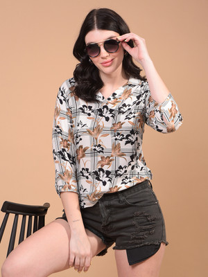 CRIMSOUNE CLUB Casual Floral Print Women Brown Top