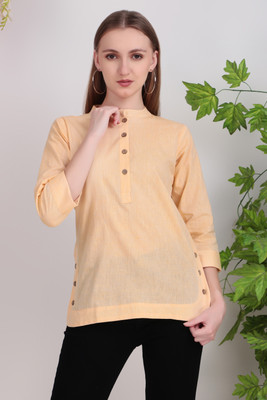 N C DESIGN Casual Self Design Women Yellow Top
