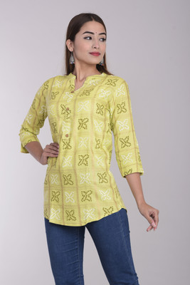 THE PEPINO Casual 3/4 Sleeve Printed Women Green Top