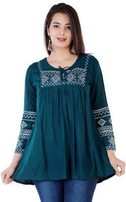 Heba Women Embroidered Flared Kurta(Dark Green)