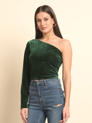 TREND ARREST Casual Solid Women Dark Green Top