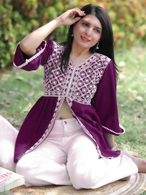 Youthnic Party Embellished Women Purple Top