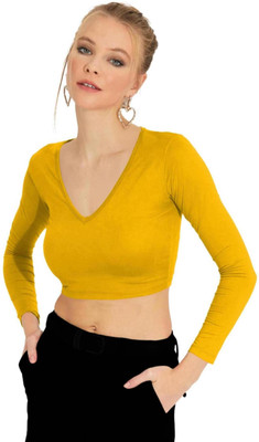 THE BLAZZE Casual Solid Women Yellow Top
