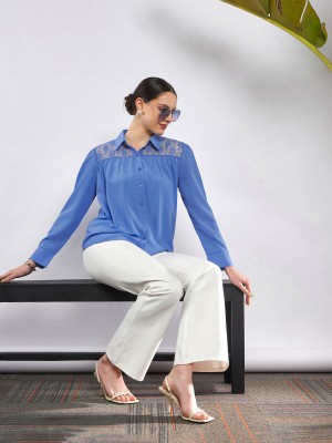 SASSAFRAS Casual Solid Women Blue Top