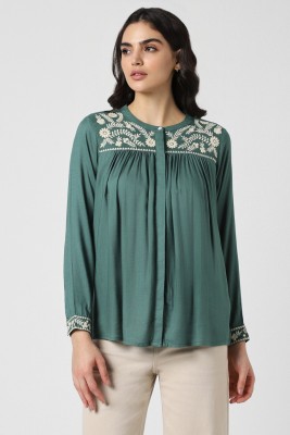 VAN HEUSEN Casual Embroidered Women Green Top