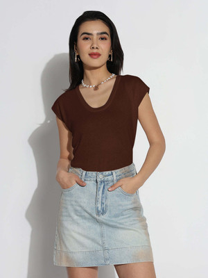 SHOWOFFFF Casual Solid Women Brown Top