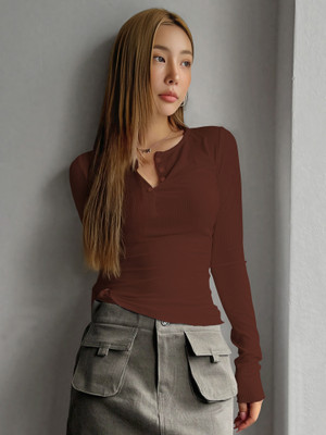 Maheshvi Casual Solid Women Brown Top