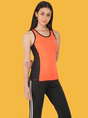 Gripped Casual Color Block Women Black, Orange Top