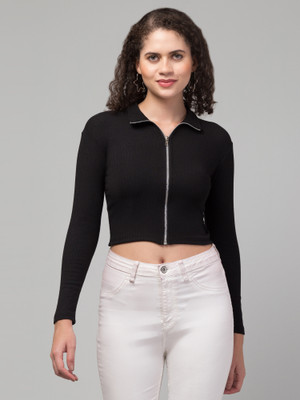 MAUEX Casual Solid Women Black Top