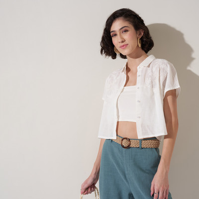 Honey By Pantaloons Women Solid Casual White Shirt
