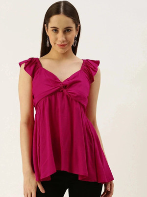 VYMO Casual Solid Women Pink Top