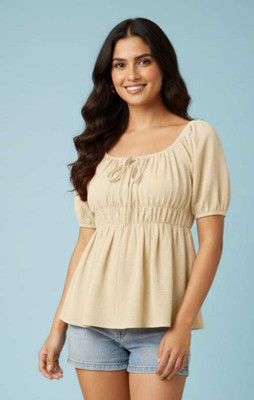 shri creations Casual Solid Women Beige Top