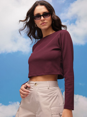 CORSICA Casual Self Design Women Brown Top
