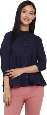 V-MART Casual Solid Women Dark Blue Top