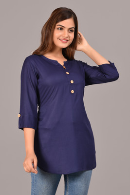 STYLE GANGA Casual Solid Women Blue Top