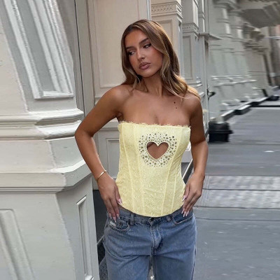 OUTZIDR Casual Embroidered Women Yellow Top