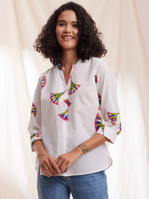 Pink Fort Casual Floral Print Women White Top