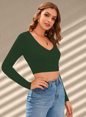 Maheshvi Casual Solid Women Dark Green Top