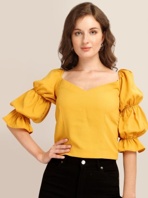 Prettify Casual Solid Women Yellow Top