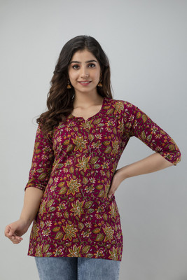 MANVIK FASHION Party Printed Women Multicolor, Maroon Top