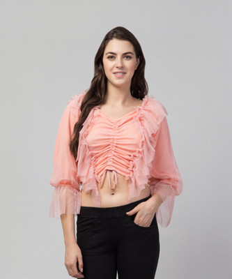 FASHIONZILLA Casual 3/4 Sleeve Solid Women Beige Top