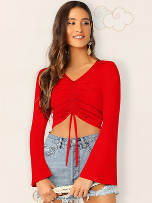 CORSICA Casual Solid Women Red Top