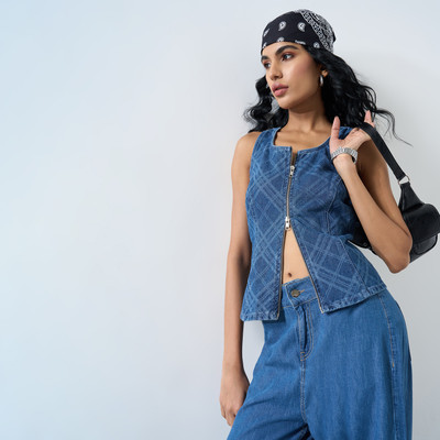 SF Jeans by Pantaloons Casual Printed Women Blue Top