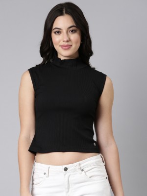 TWIN BIRDS Casual Solid Women Black Top