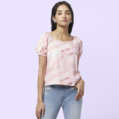 YU by Pantaloons Casual Printed Women Pink Top