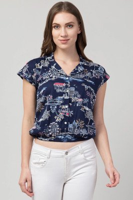 HouseOfCommon Casual Printed Women Blue Top