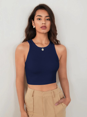 METRONAUT Casual Solid Women Dark Blue Top