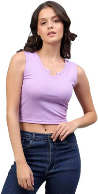 AuraGlow Casual Solid Women Purple Top