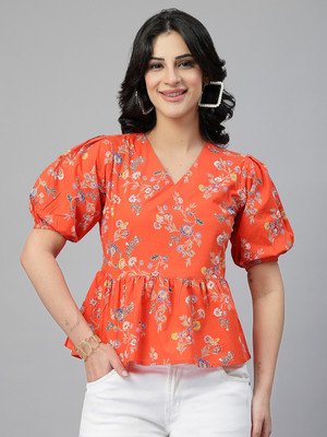 Style Quotient Casual Floral Print Women Orange Top