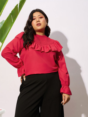 SASSAFRAS Curve Casual Solid Women Red Top