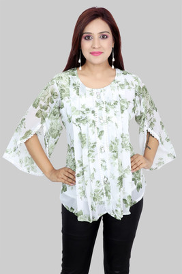 Pushbela Casual Printed Women Green, White Top