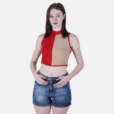 Fasska Casual Color Block Women Maroon, Beige Top