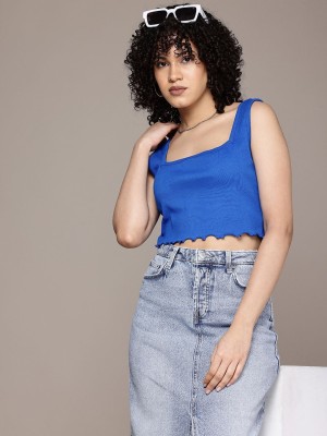 Roadster Casual Solid Women Blue Top