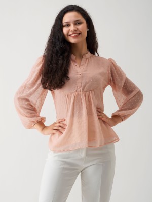 AASK Casual Self Design Women Beige Top