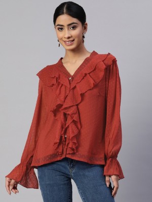 PLUSS Casual Solid Women Red Top