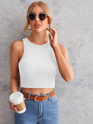 KASHIAN Casual Solid Women White Top