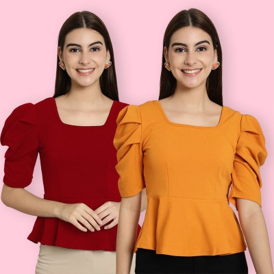 Tromko Casual Solid Women Red, Yellow Top