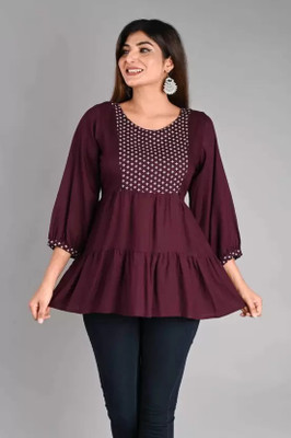 Sheffali Creation Casual Geometric Print Women Black Top